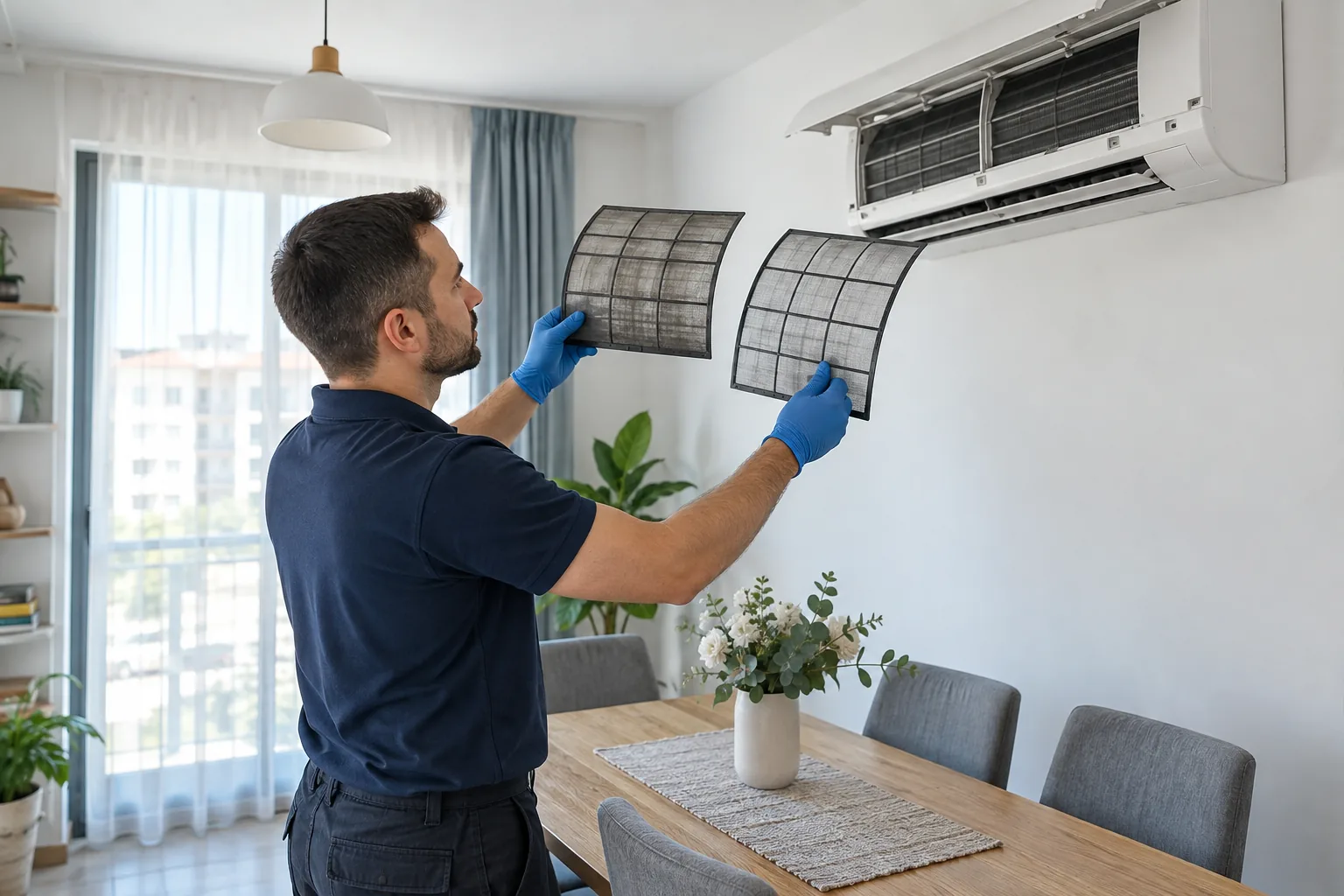 Inspectarea filtrului langa aparat