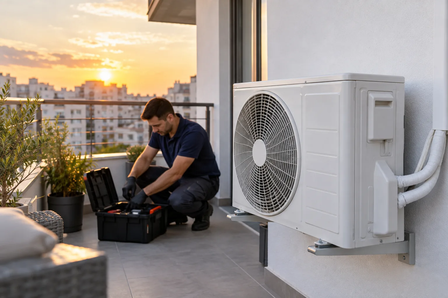 Verificarea unitatii exterioare de pe balcon