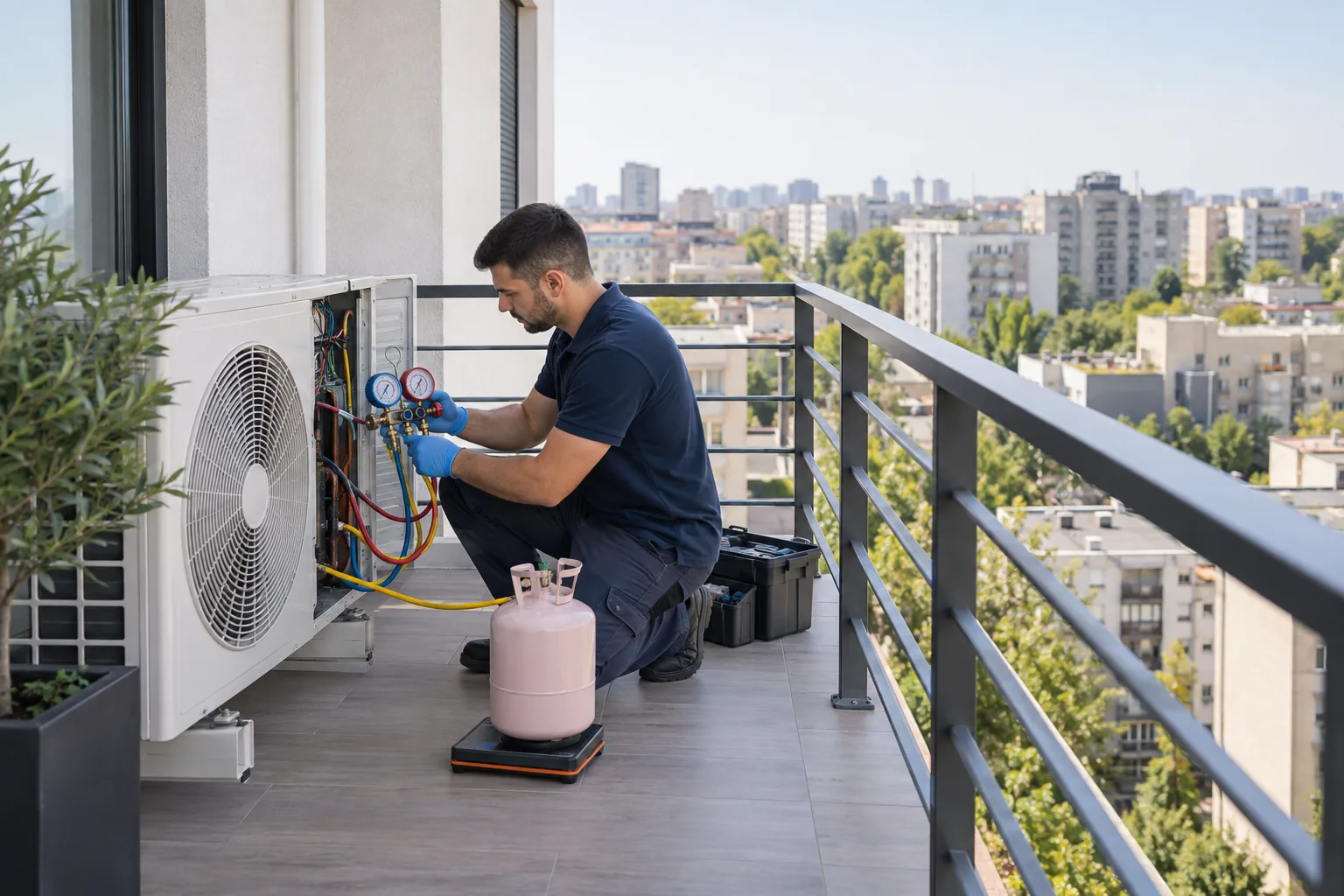 Inspectarea unitatii exterioare pe balcon