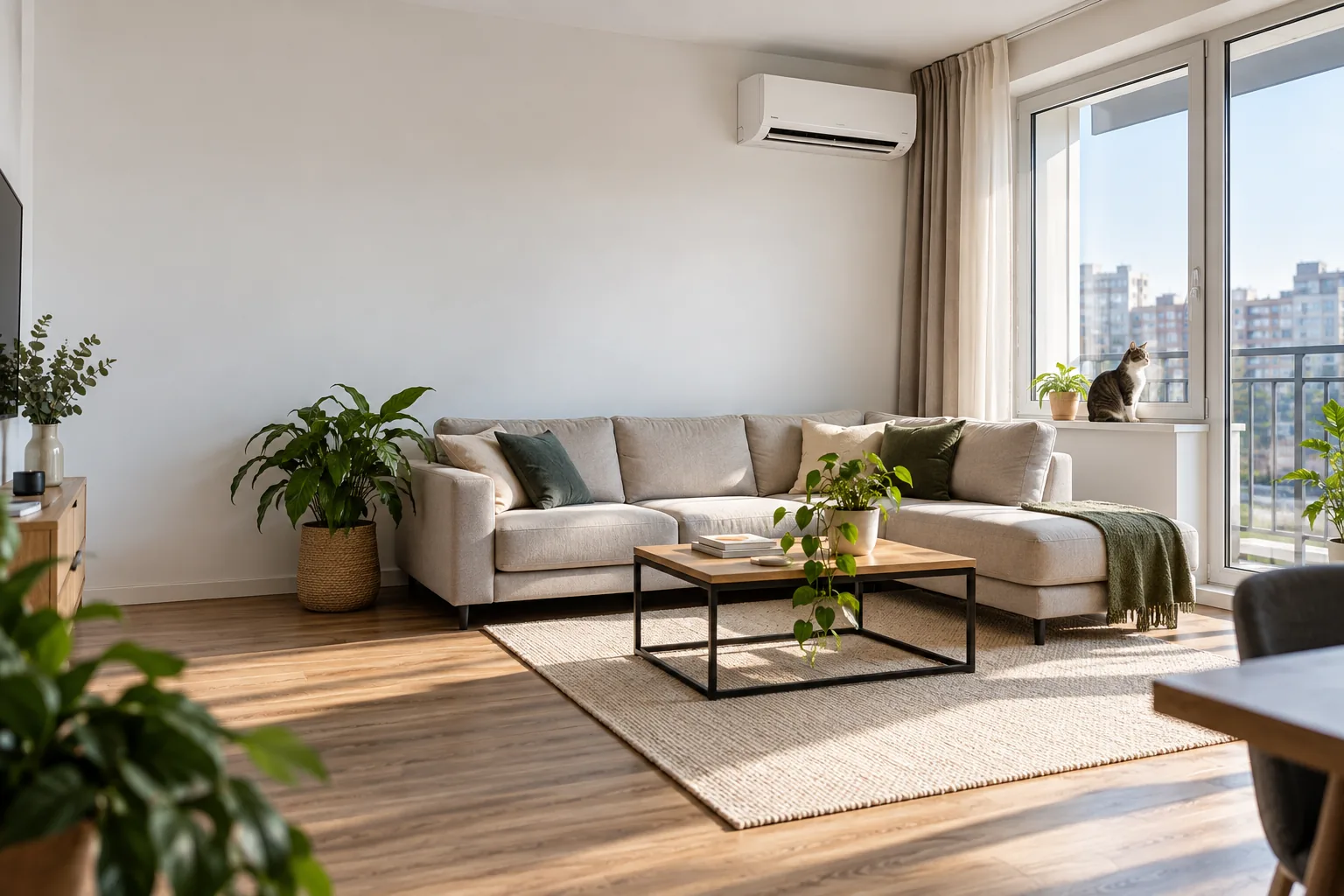 Living cu plante si aparat de perete