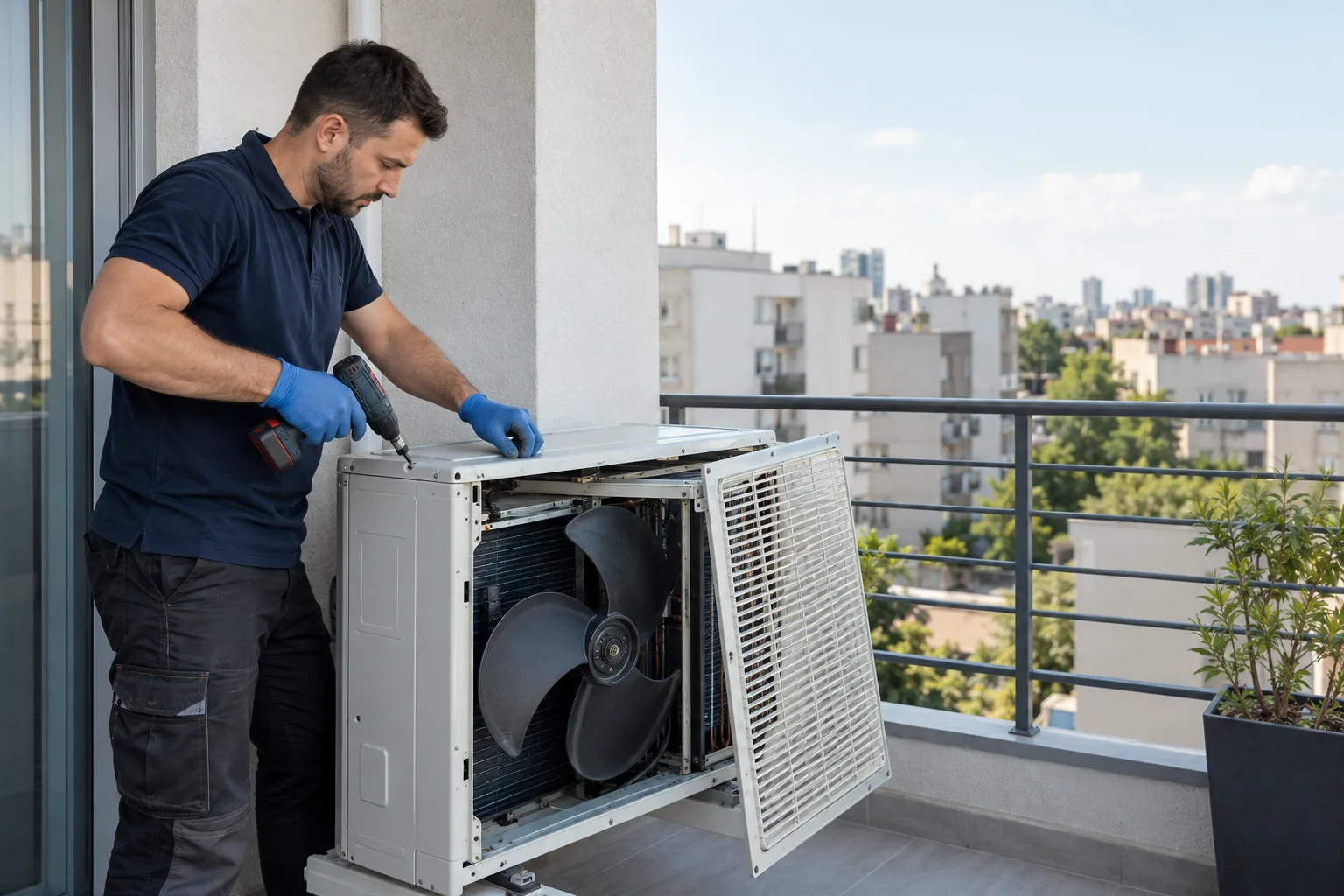 Verificarea unitatii exterioare pe balcon