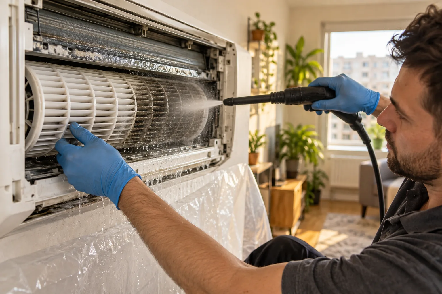 Perie langa ventilatorul din unitate