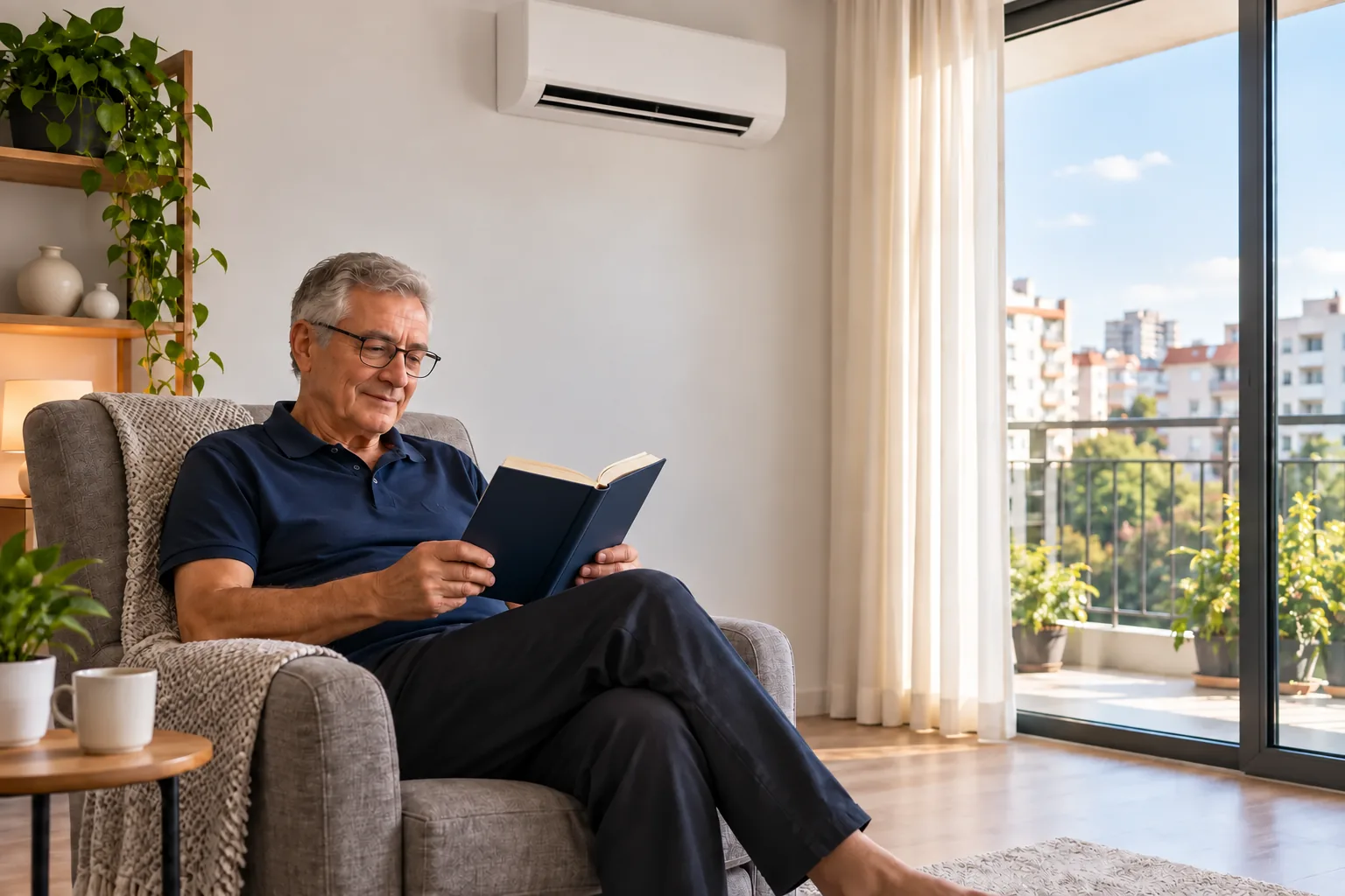 Persoana citind sub aerul conditionat