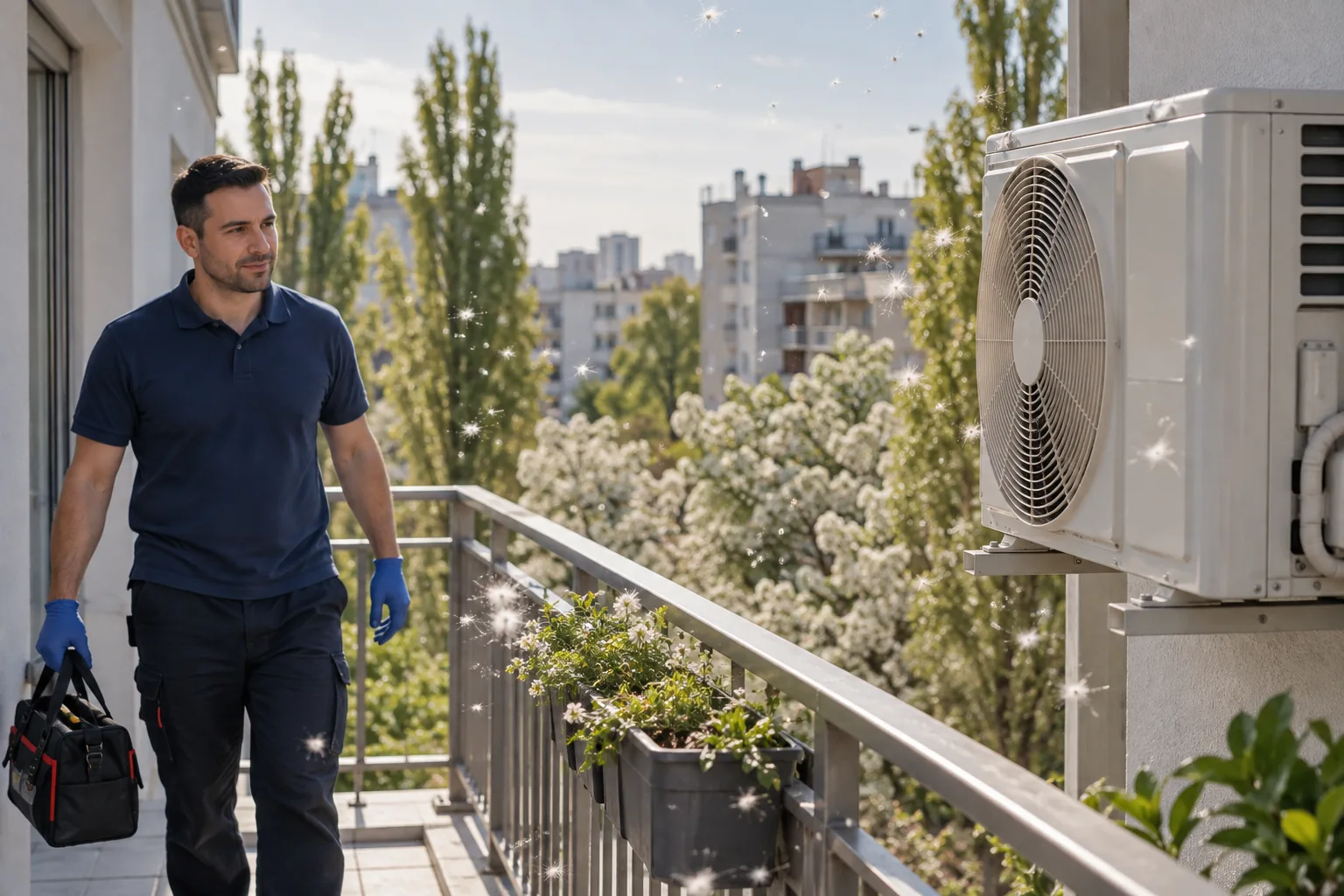 Transportul unei truse langa balcon